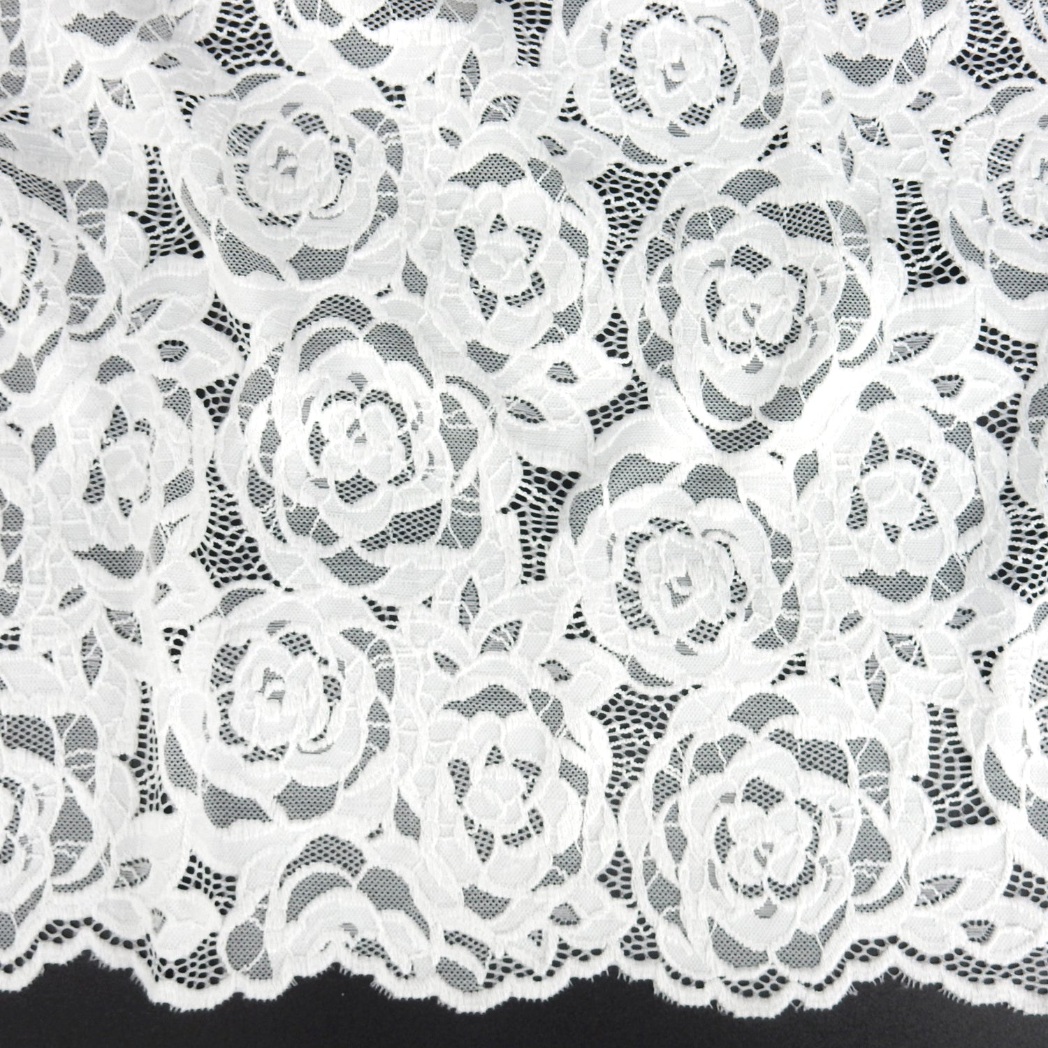 Embroidered Double Sided Border Stretch Lace Fabric 7395 Ivory