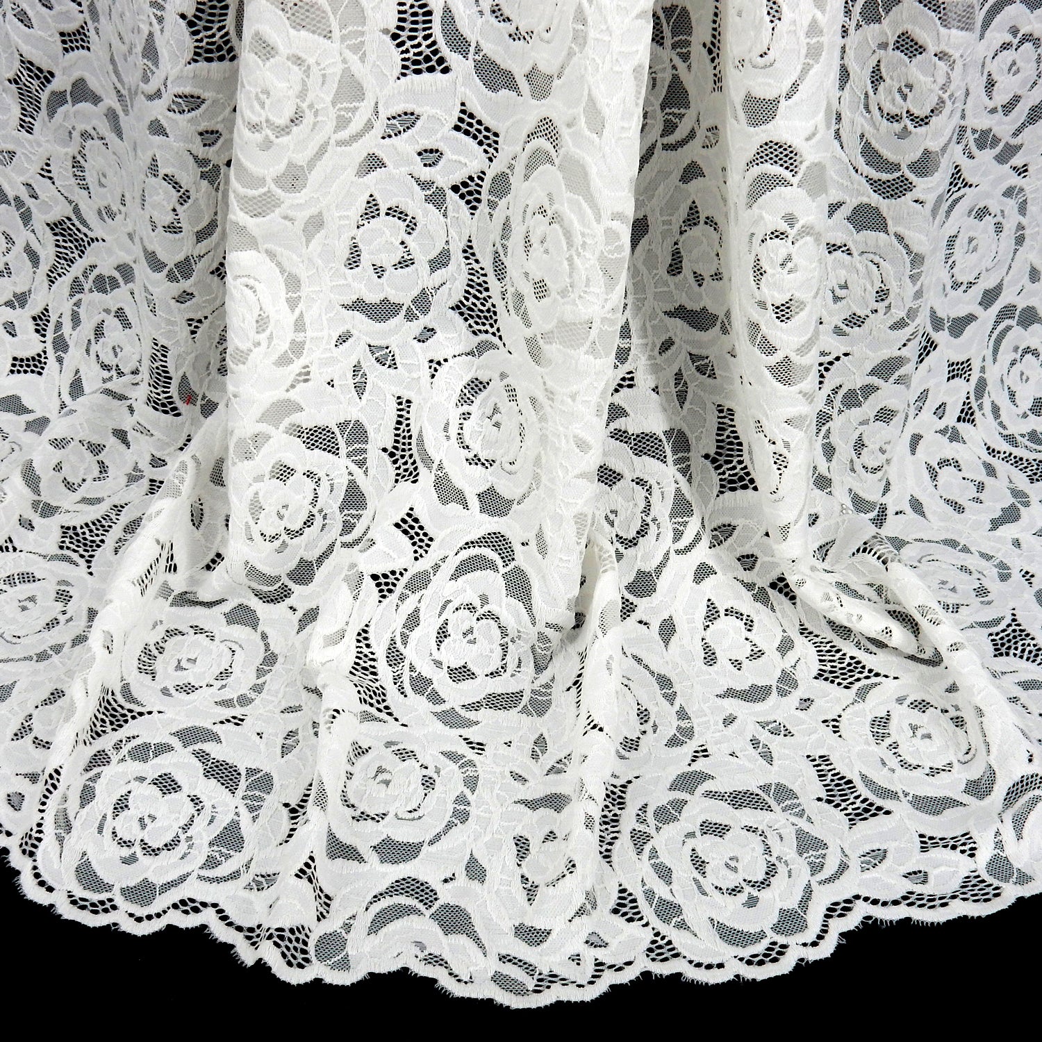 Embroidered Double Sided Border Stretch Klauber Lace Fabric 7395 Ivory