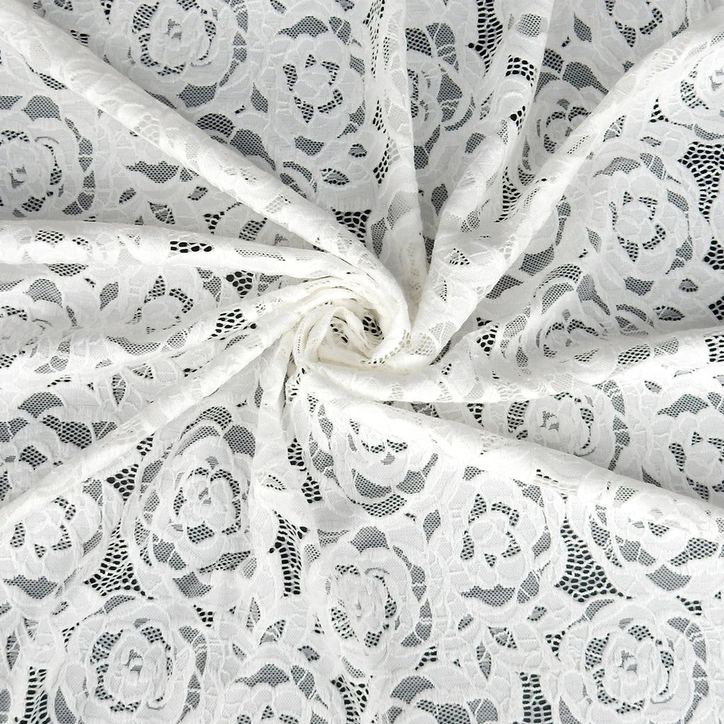 Embroidered Double Sided Border Stretch Lace Fabric 7395 Ivory