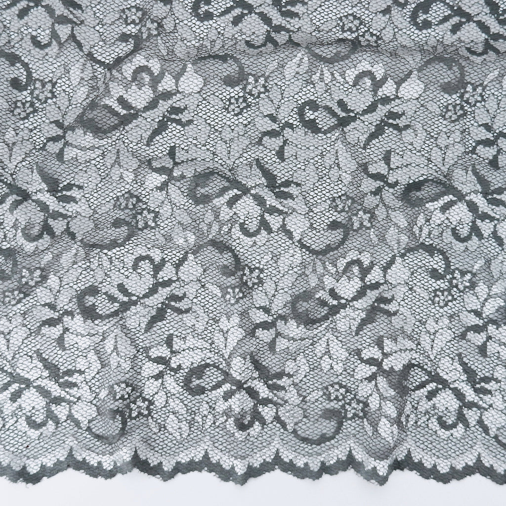 Embroidered Double Sided Border Stretch Lace Fabric 7638 Grey/Silver