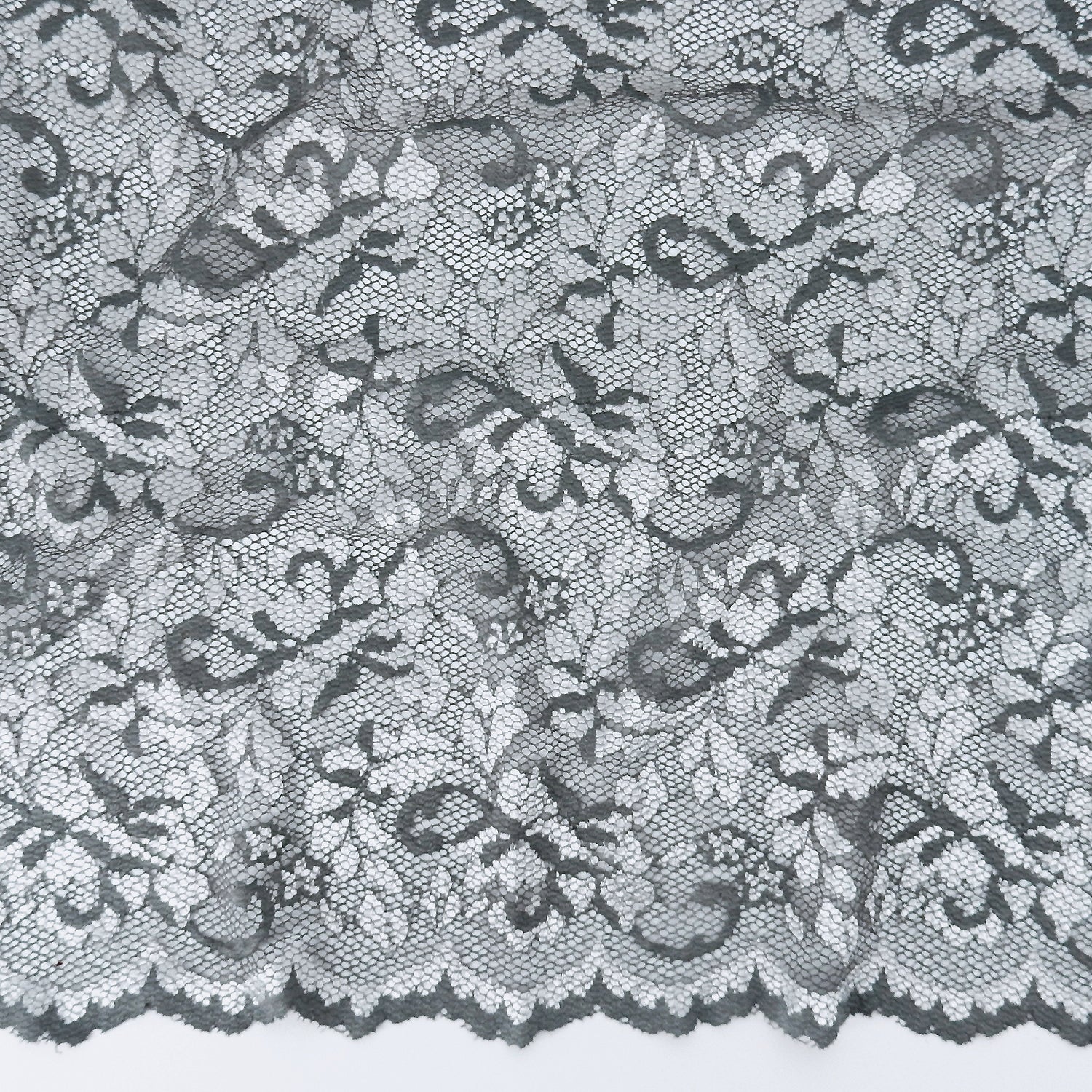 Embroidered Double Sided Border Stretch Klauber Lace Fabric 7638 Grey/Silver