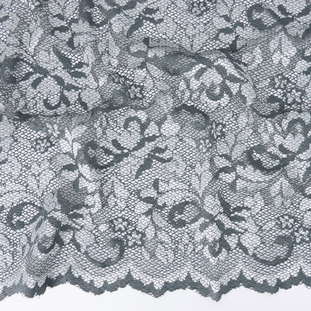 Embroidered Double Sided Border Stretch Lace Fabric 7638 Grey/Silver