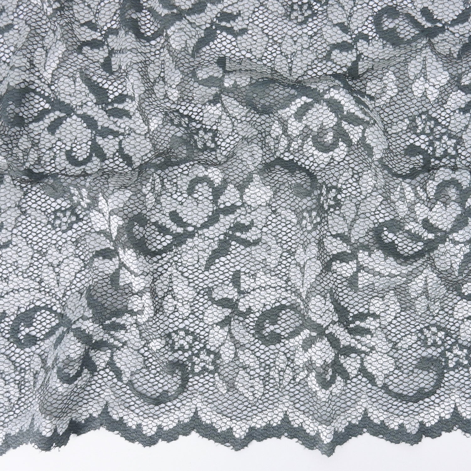 Embroidered Double Sided Border Stretch Klauber Lace Fabric 7638 Grey/Silver