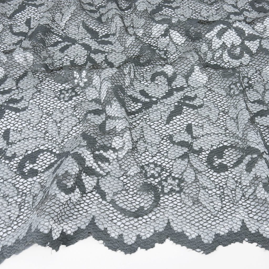 Embroidered Double Sided Border Stretch Lace Fabric 7638 Grey/Silver