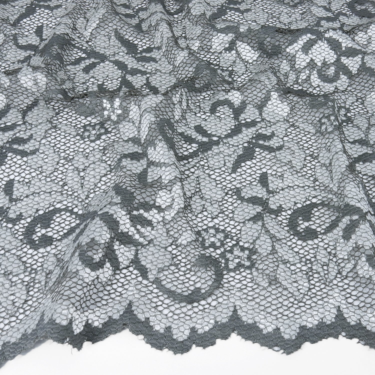 Embroidered Double Sided Border Stretch Klauber Lace Fabric 7638 Grey/Silver