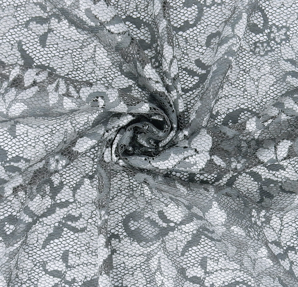 Embroidered Double Sided Border Stretch Lace Fabric 7638 Grey/Silver