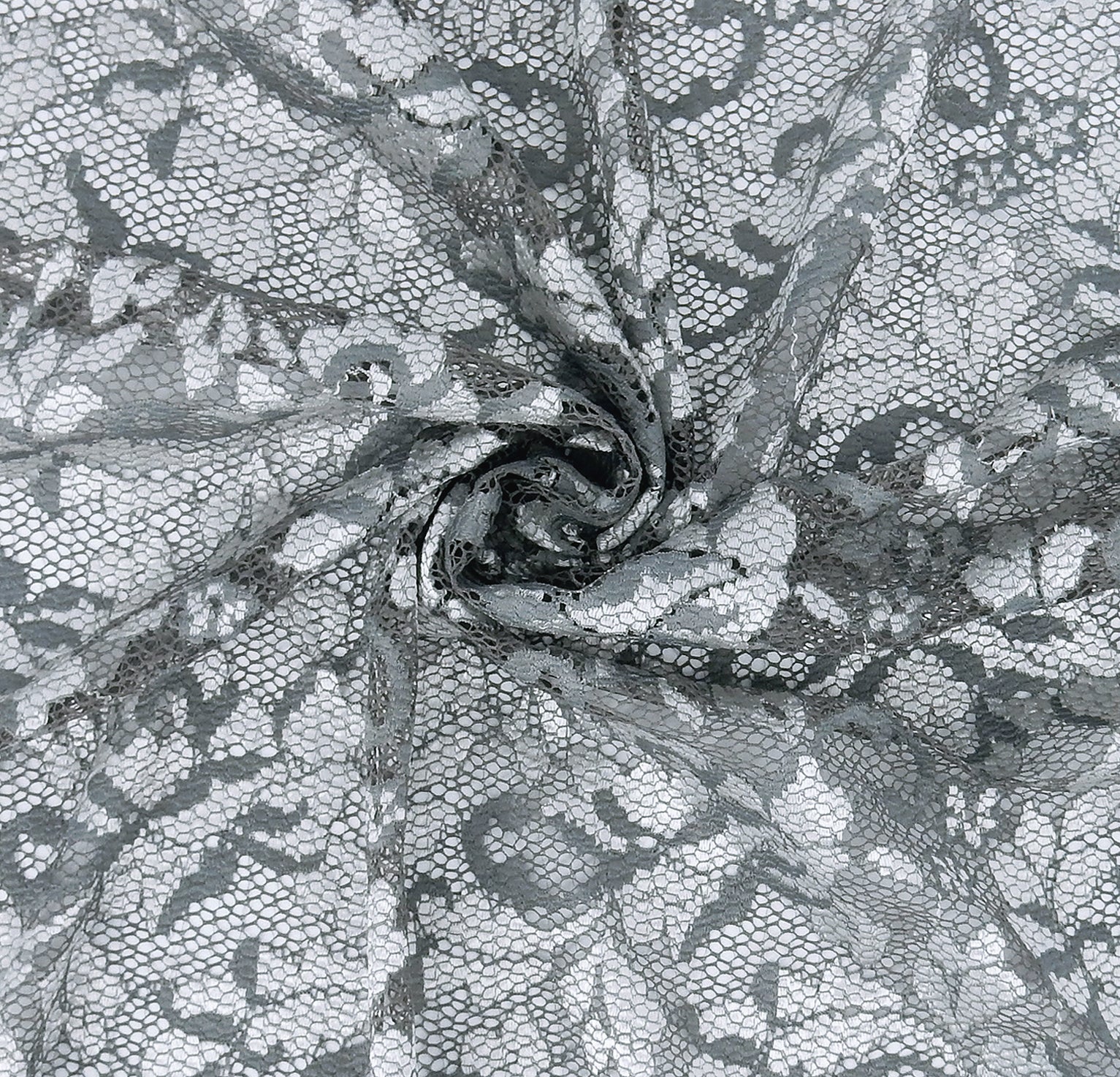 Embroidered Double Sided Border Stretch Klauber Lace Fabric 7638 Grey/Silver