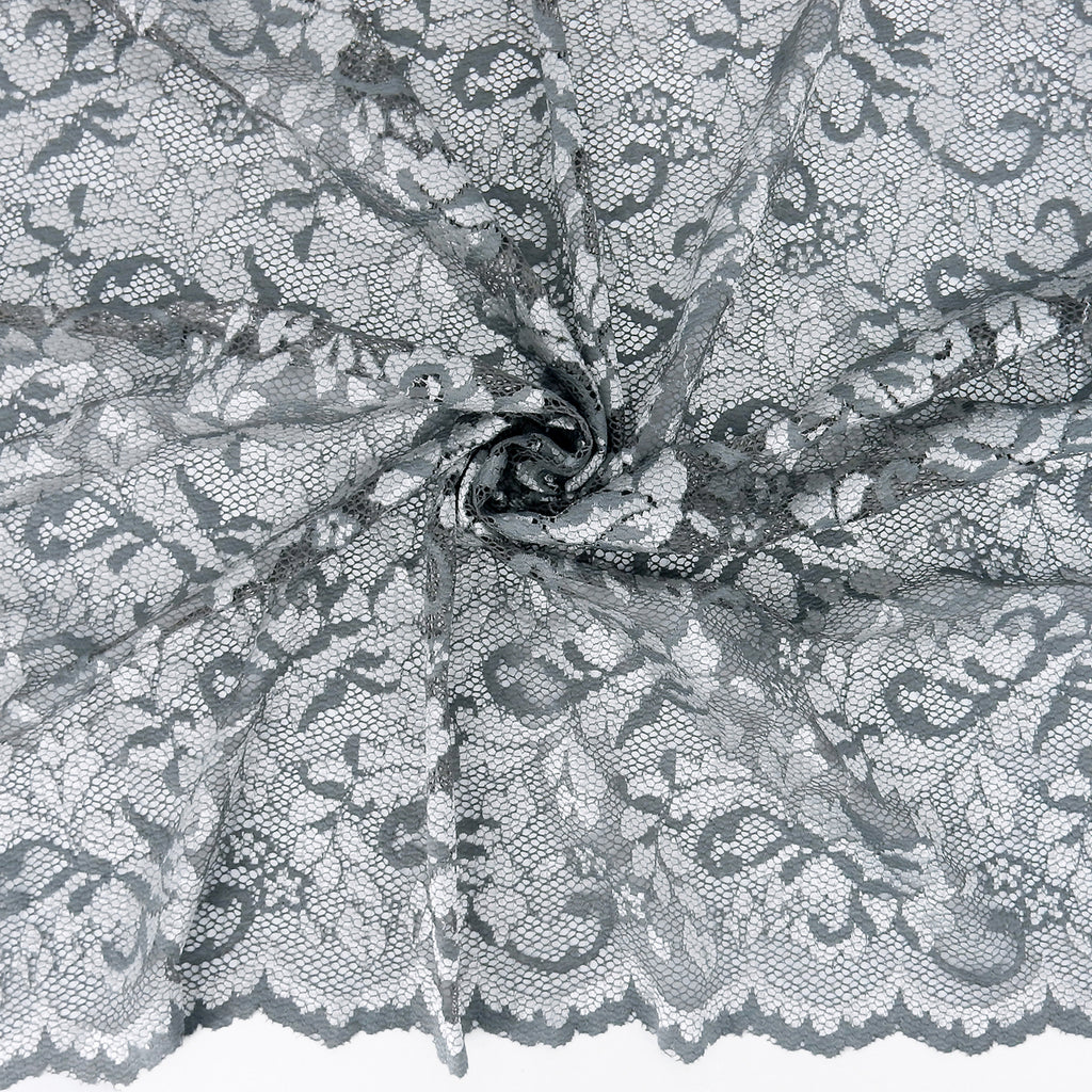 Embroidered Double Sided Border Stretch Lace Fabric 7638 Grey/Silver
