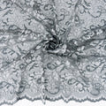 Embroidered Double Sided Border Stretch Lace Fabric 7638 Grey/Silver