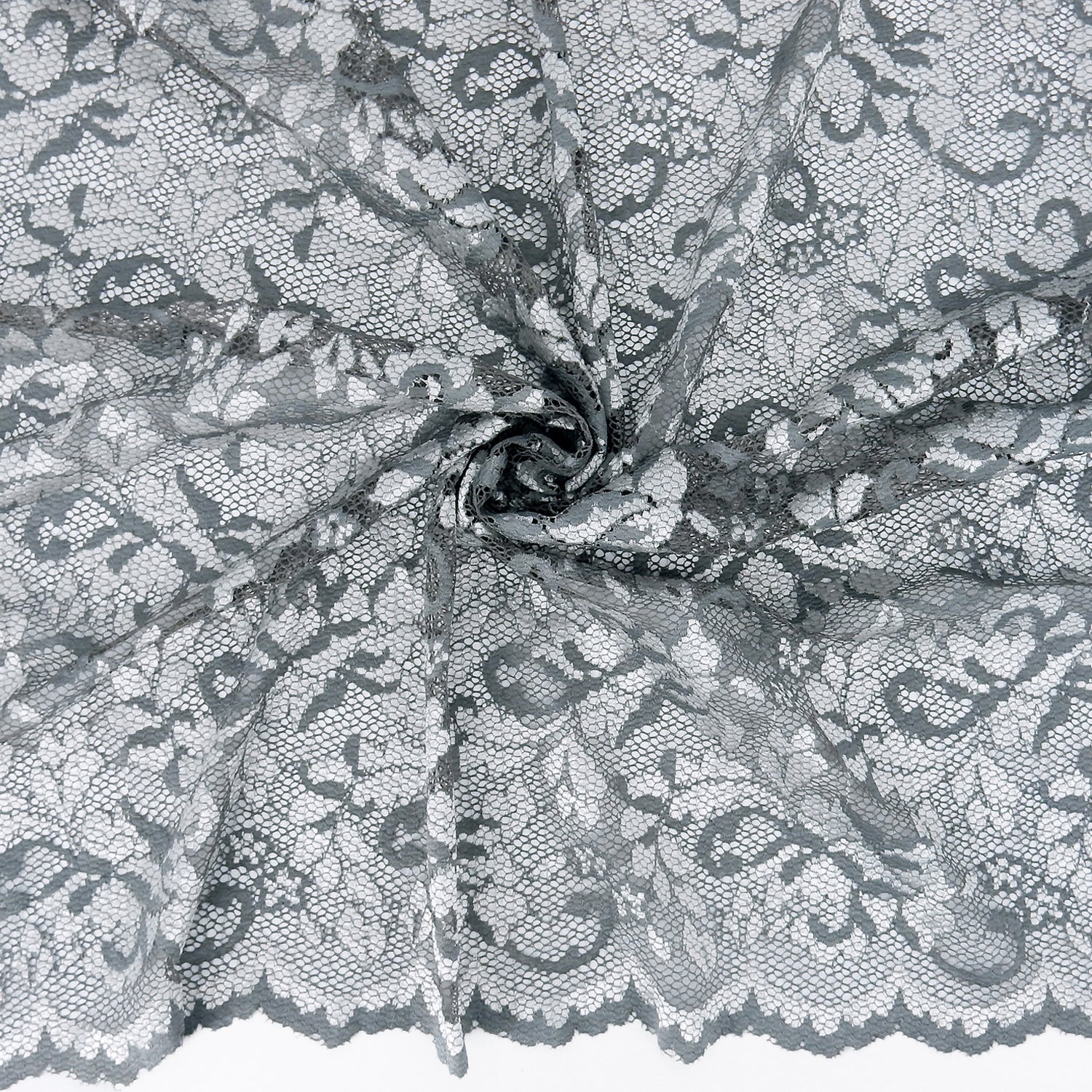 Embroidered Double Sided Border Stretch Klauber Lace Fabric 7638 Grey/Silver