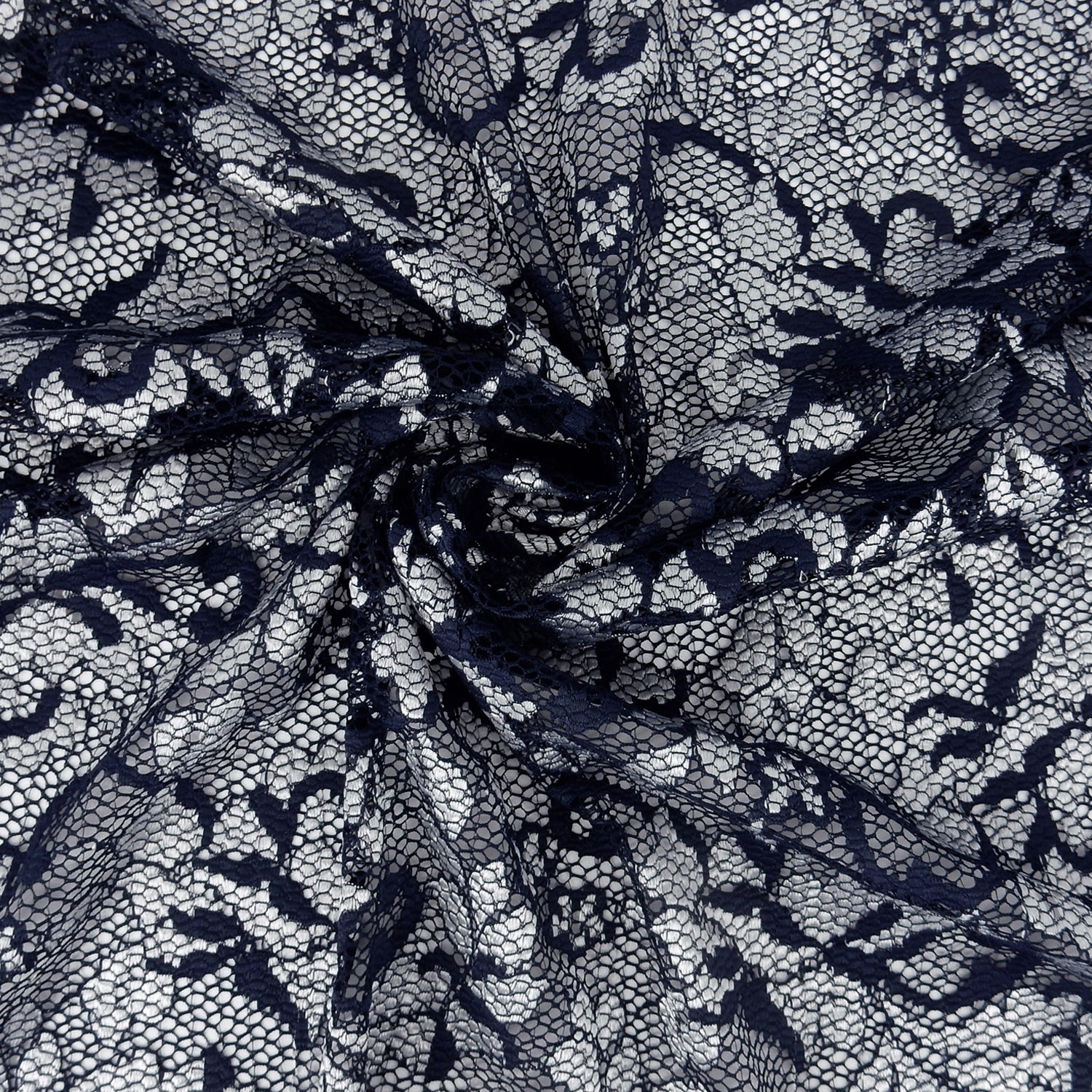 Embroidered Double Sided Border Stretch Klauber Lace Fabric 7638 Navy/Silver