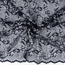 Embroidered Double Sided Border Stretch Lace Fabric 7638 Navy/Silver
