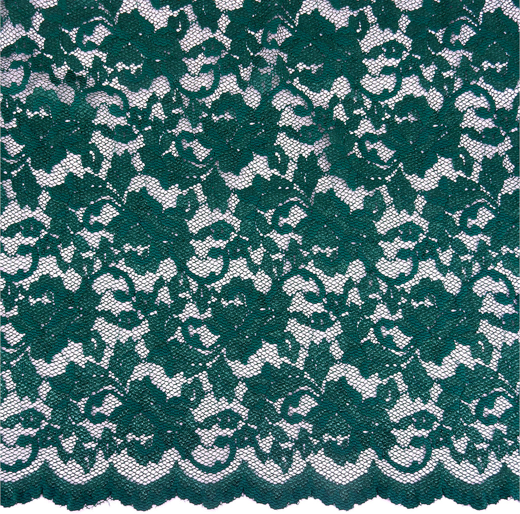 Embroidered Double Sided Border Stretch Lace Fabric 7638 Emerald