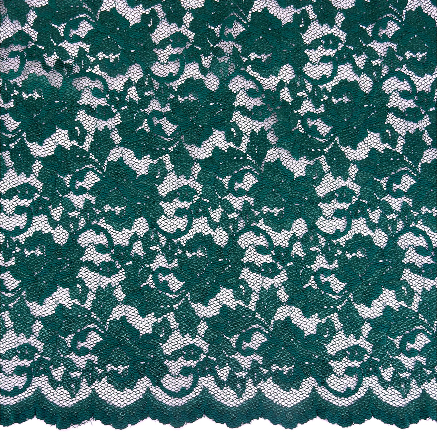 Embroidered Double Sided Border Stretch Lace Fabric 7638 Emerald
