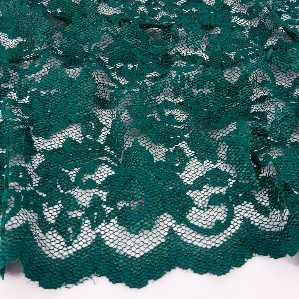 Embroidered Double Sided Border Stretch Lace Fabric 7638 Emerald