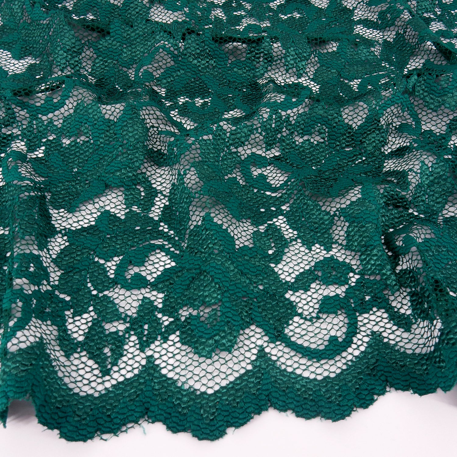Embroidered Double Sided Border Stretch Lace Fabric 7638 Emerald