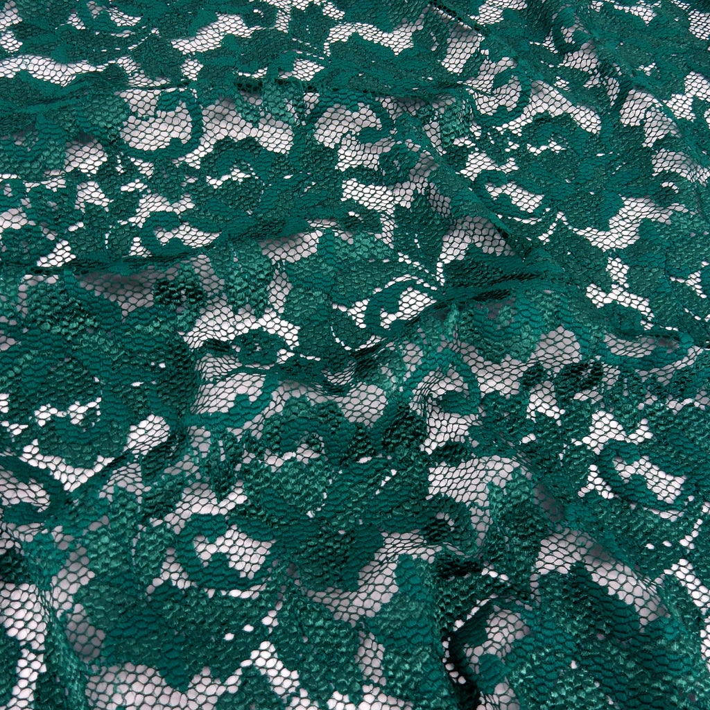 Embroidered Double Sided Border Stretch Lace Fabric 7638 Emerald