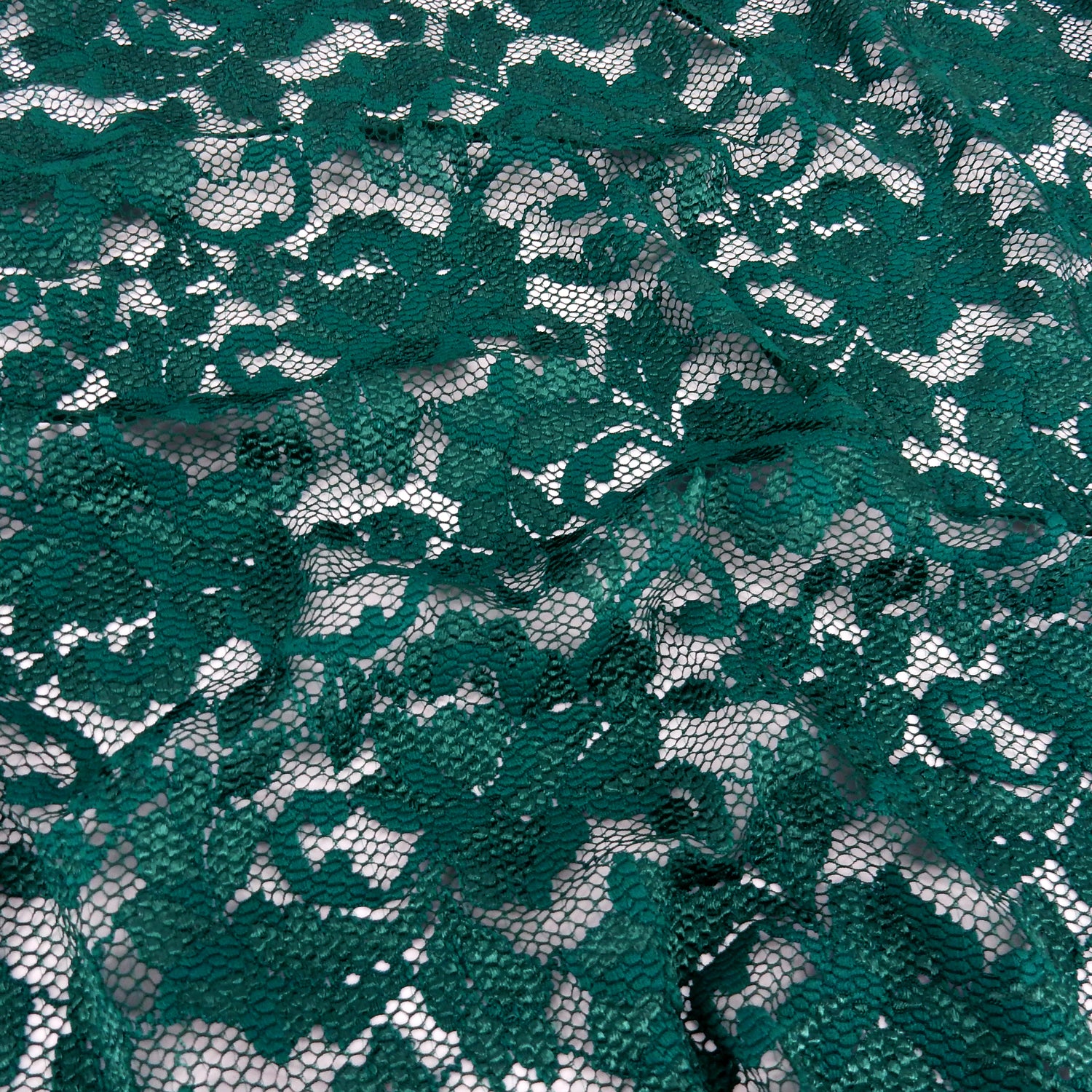 Embroidered Double Sided Border Stretch Lace Fabric 7638 Emerald