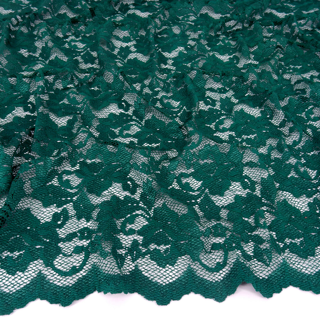 Embroidered Double Sided Border Stretch Lace Fabric 7638 Emerald