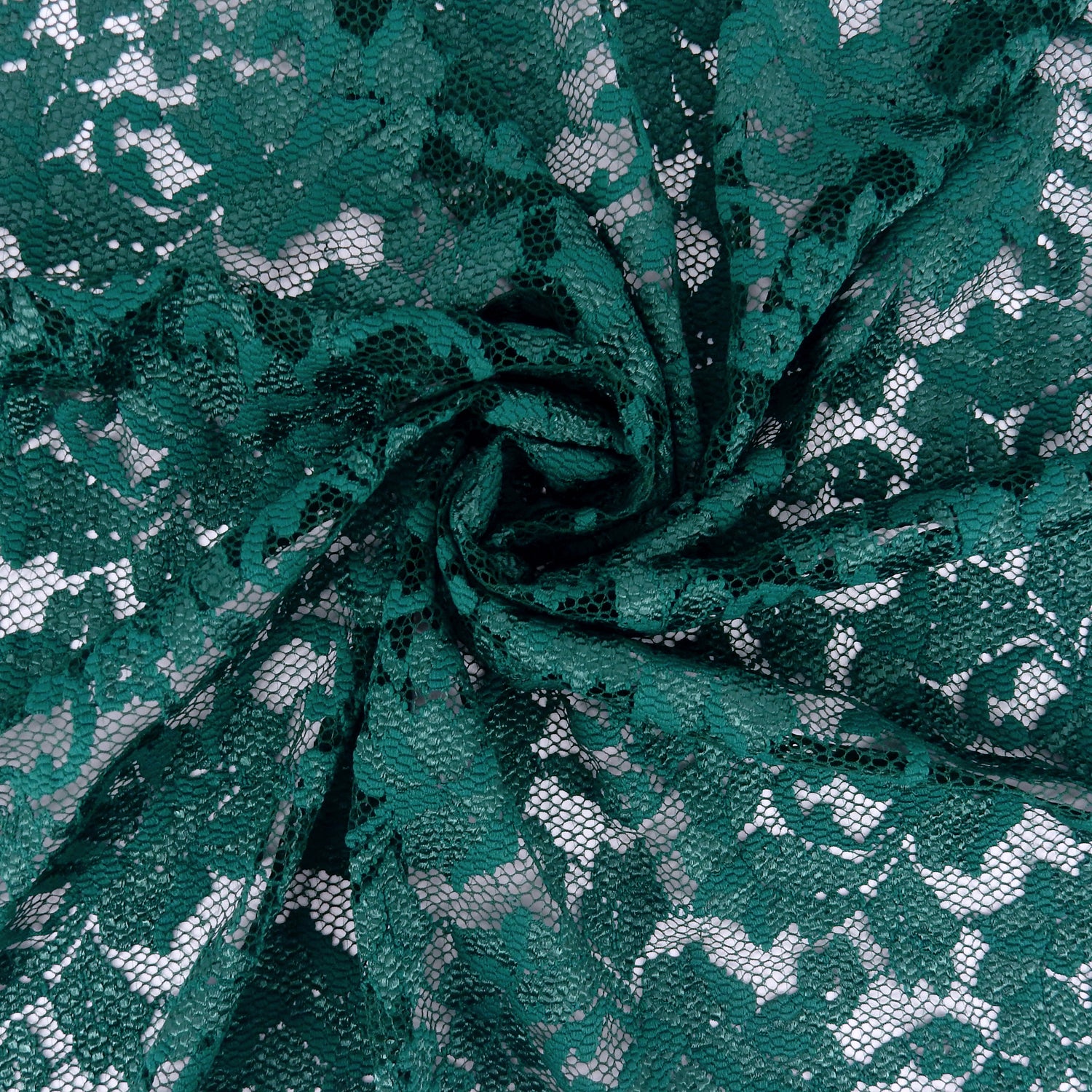 Embroidered Double Sided Border Stretch Lace Fabric 7638 Emerald