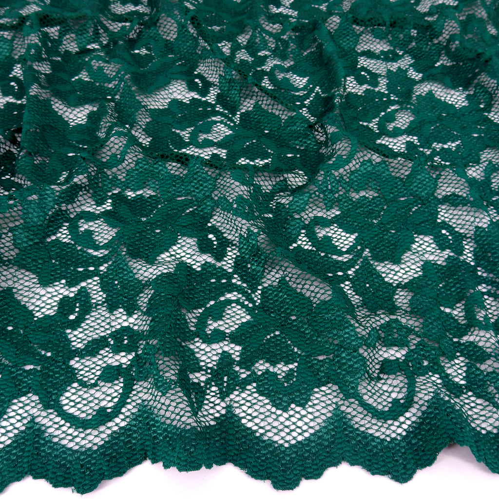 Embroidered Double Sided Border Stretch Lace Fabric 7638 Emerald