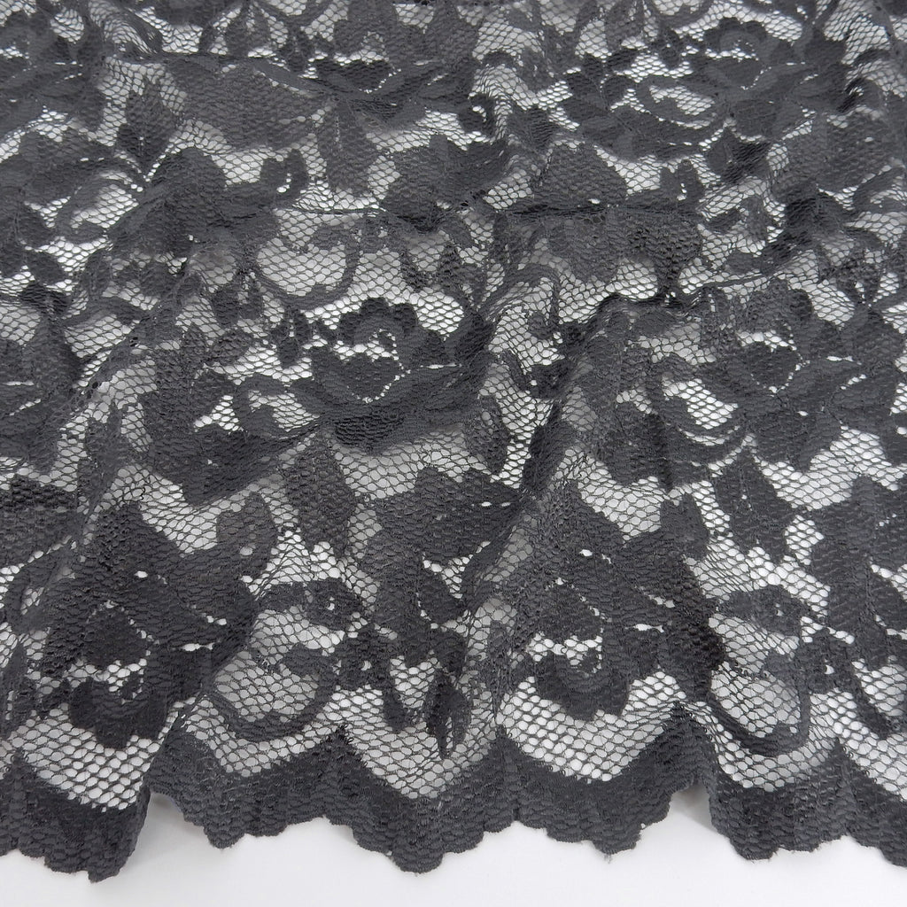 Embroidered Double Sided Border Stretch Lace Fabric 7638 Gun Metal