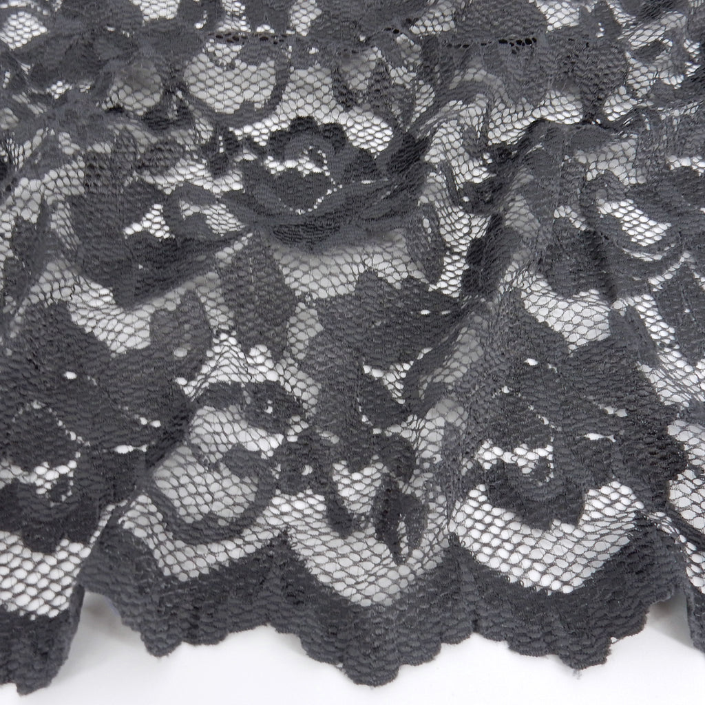 Embroidered Double Sided Border Stretch Lace Fabric 7638 Gun Metal