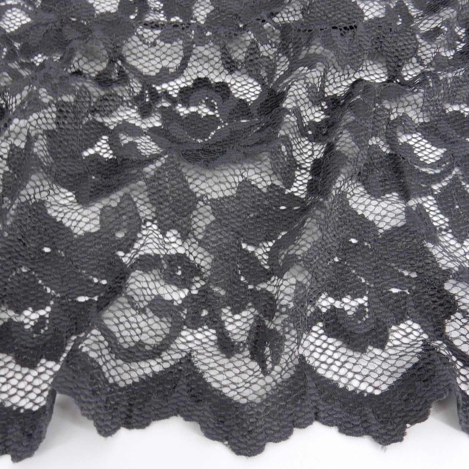 Embroidered Double Sided Border Stretch Lace Fabric 7638 Gun Metal
