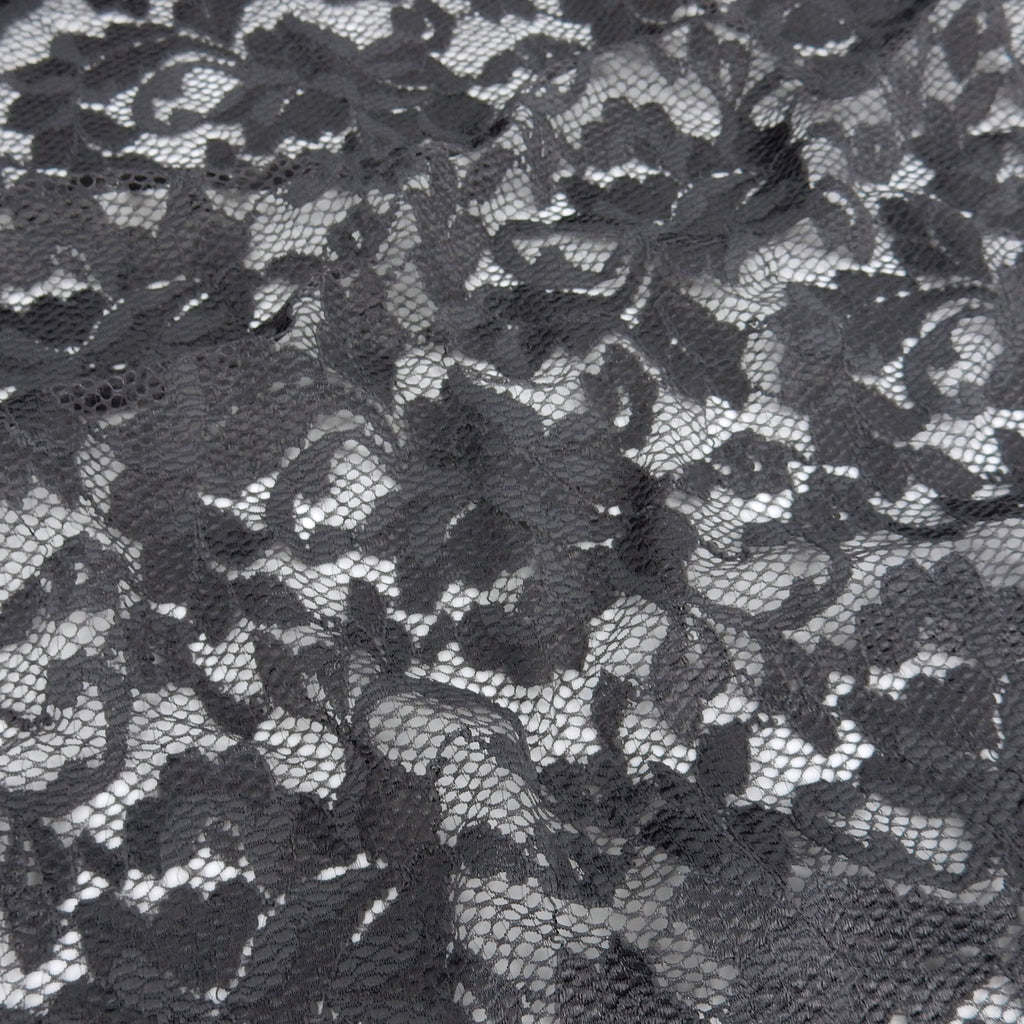 Embroidered Double Sided Border Stretch Lace Fabric 7638 Gun Metal