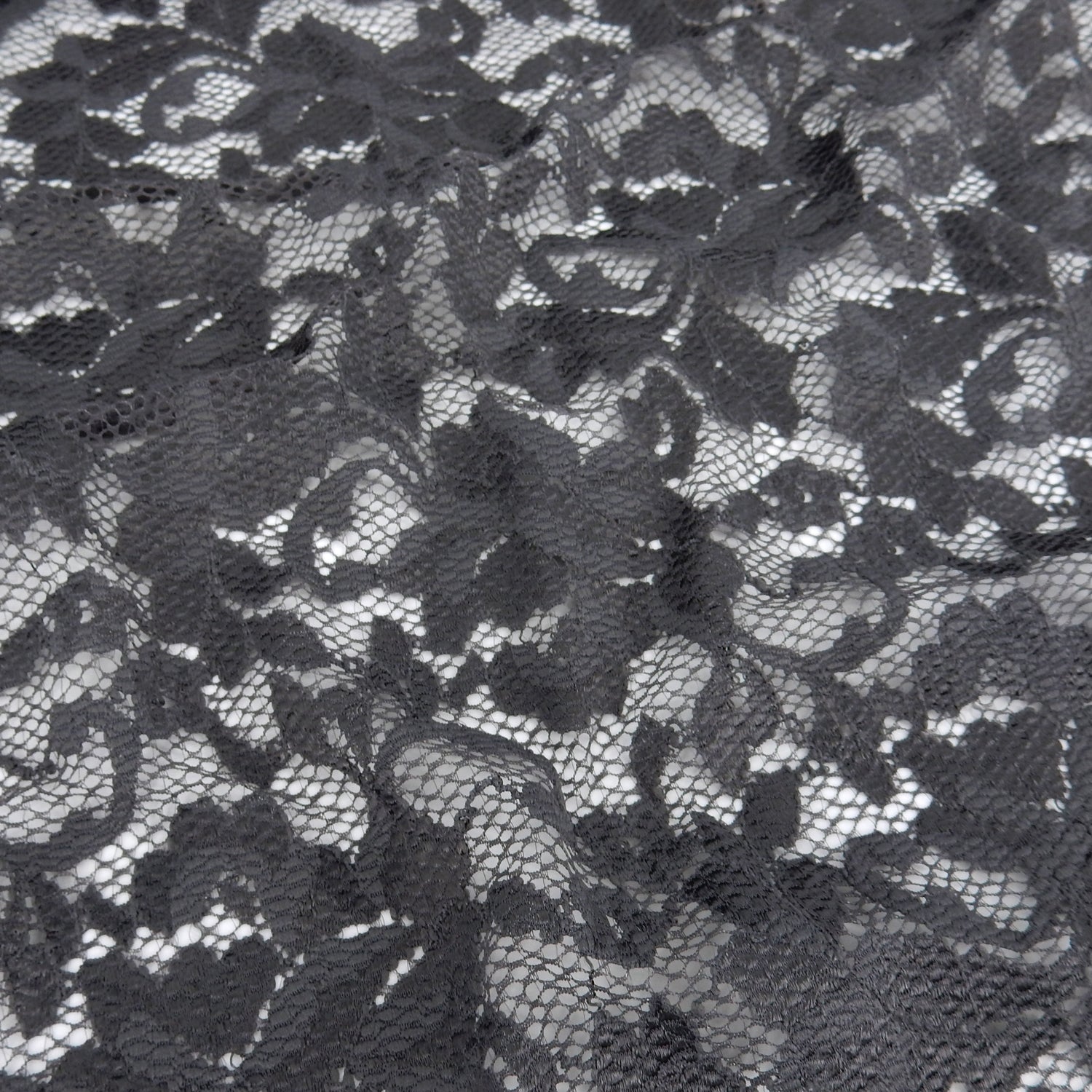 Embroidered Double Sided Border Stretch Lace Fabric 7638 Gun Metal