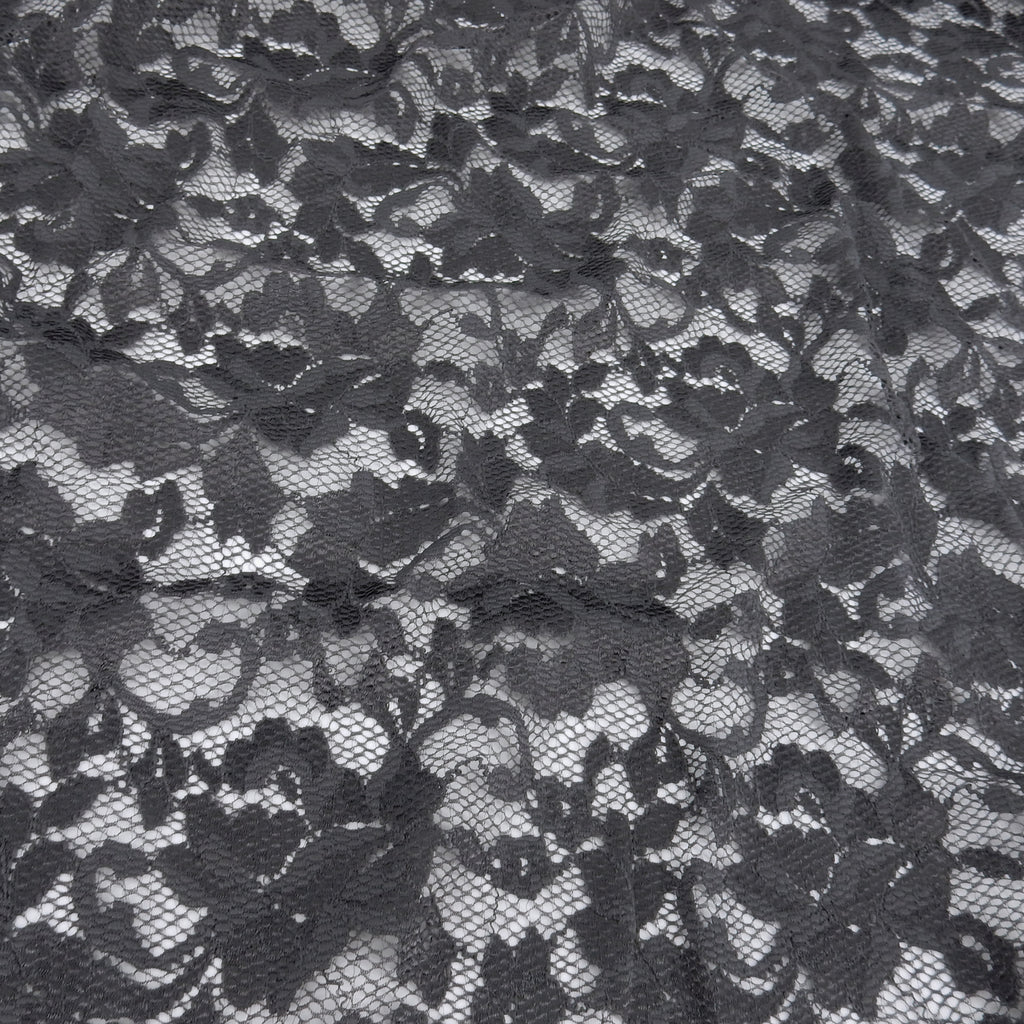Embroidered Double Sided Border Stretch Lace Fabric 7638 Gun Metal