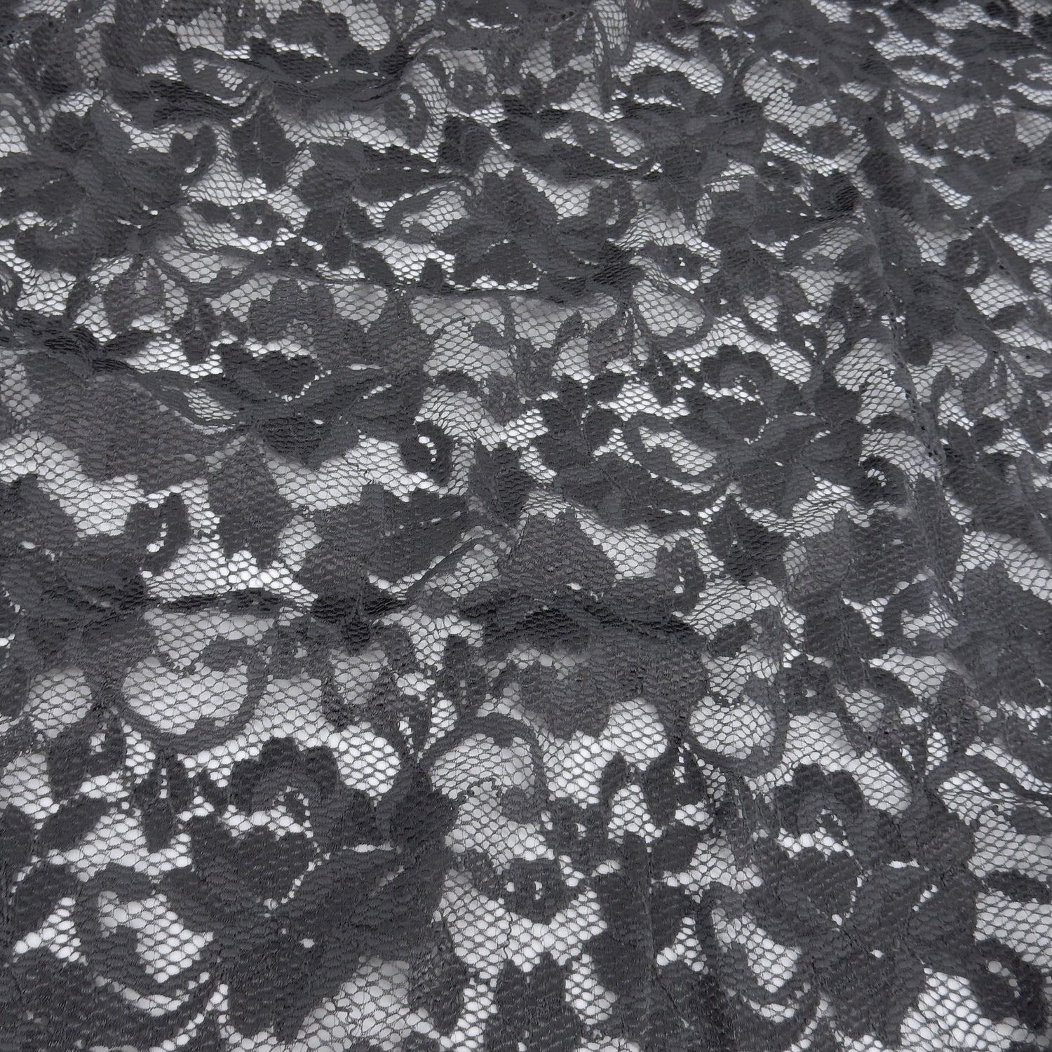 Embroidered Double Sided Border Stretch Lace Fabric 7638 Gun Metal