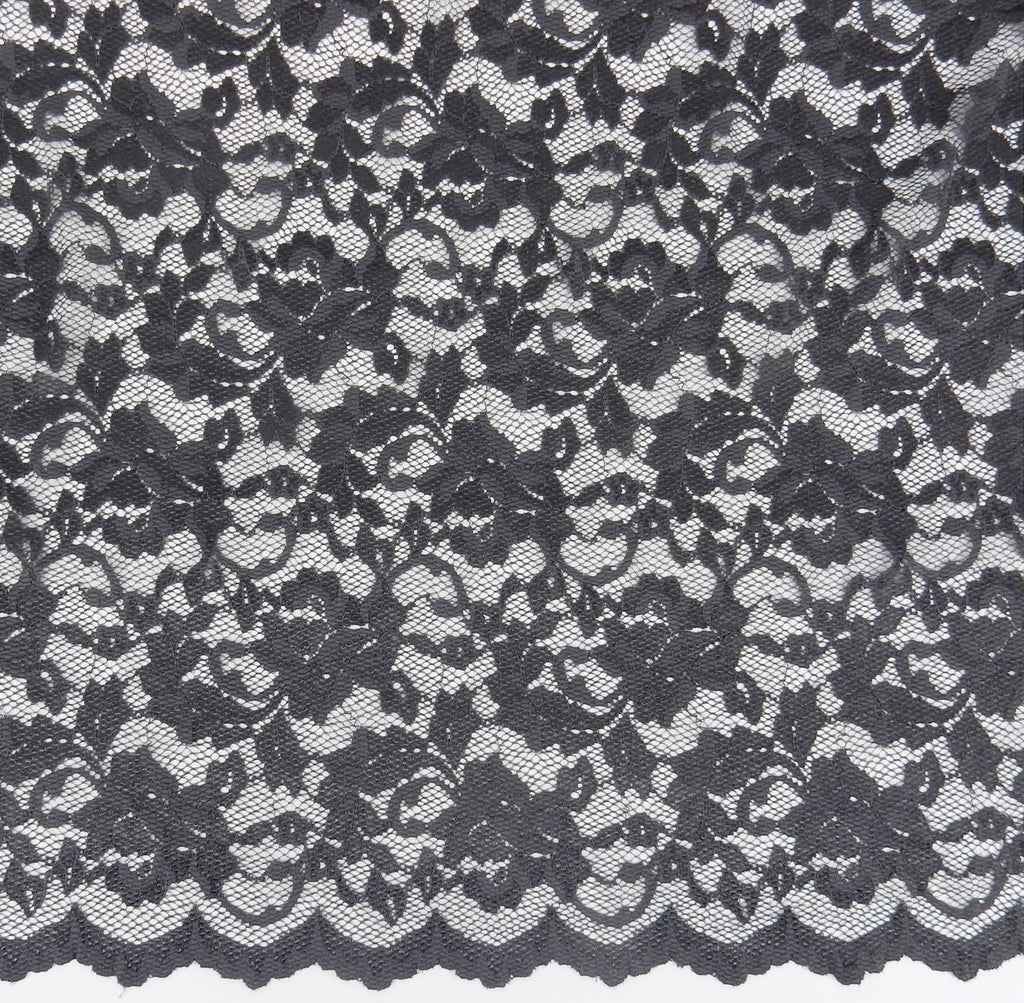 Embroidered Double Sided Border Stretch Lace Fabric 7638 Gun Metal