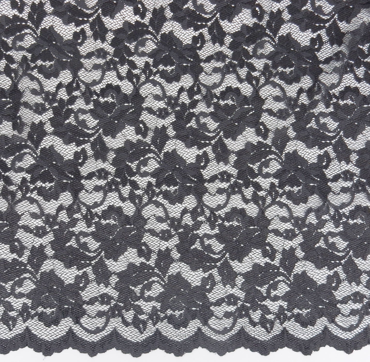Embroidered Double Sided Border Stretch Lace Fabric 7638 Gun Metal