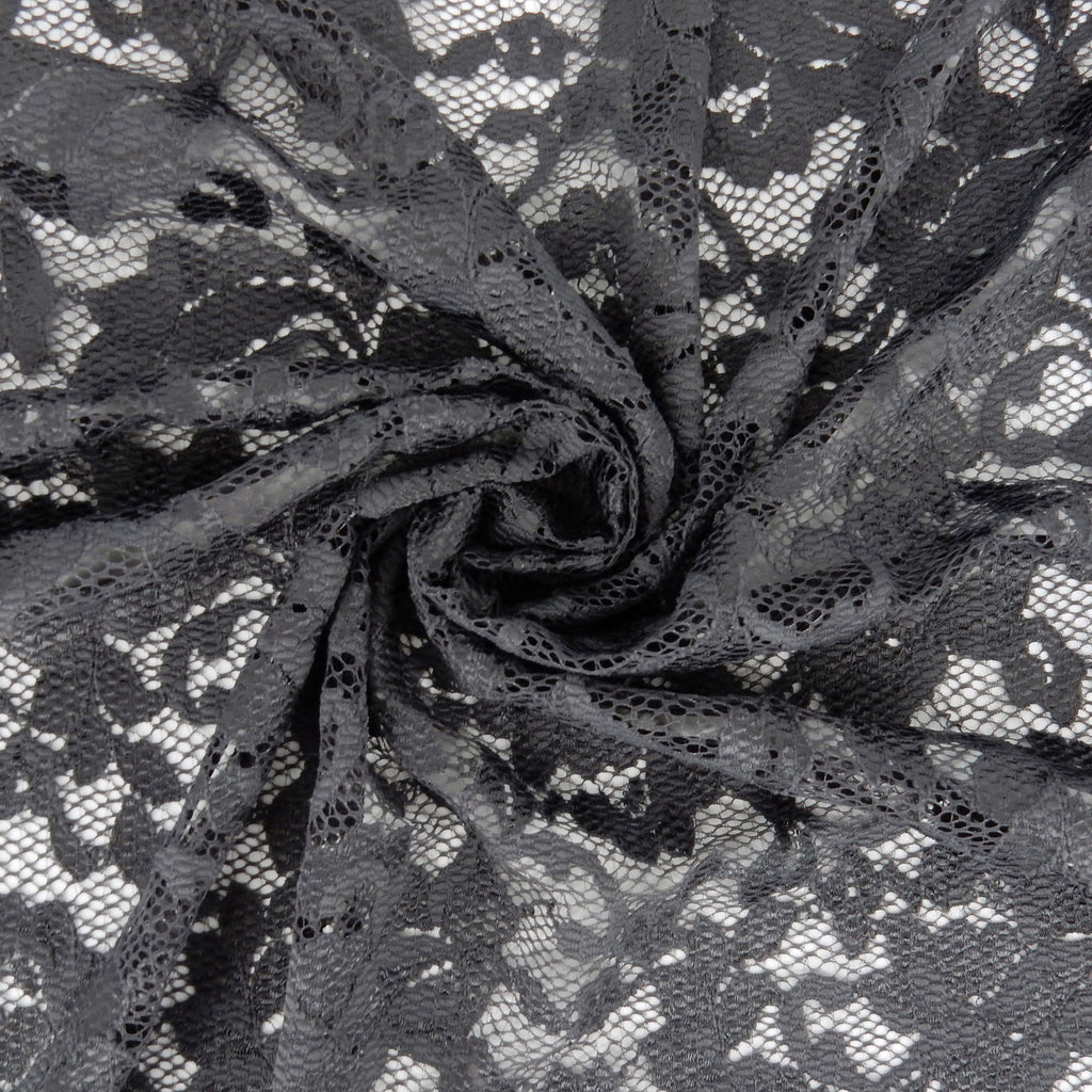 Embroidered Double Sided Border Stretch Lace Fabric 7638 Gun Metal