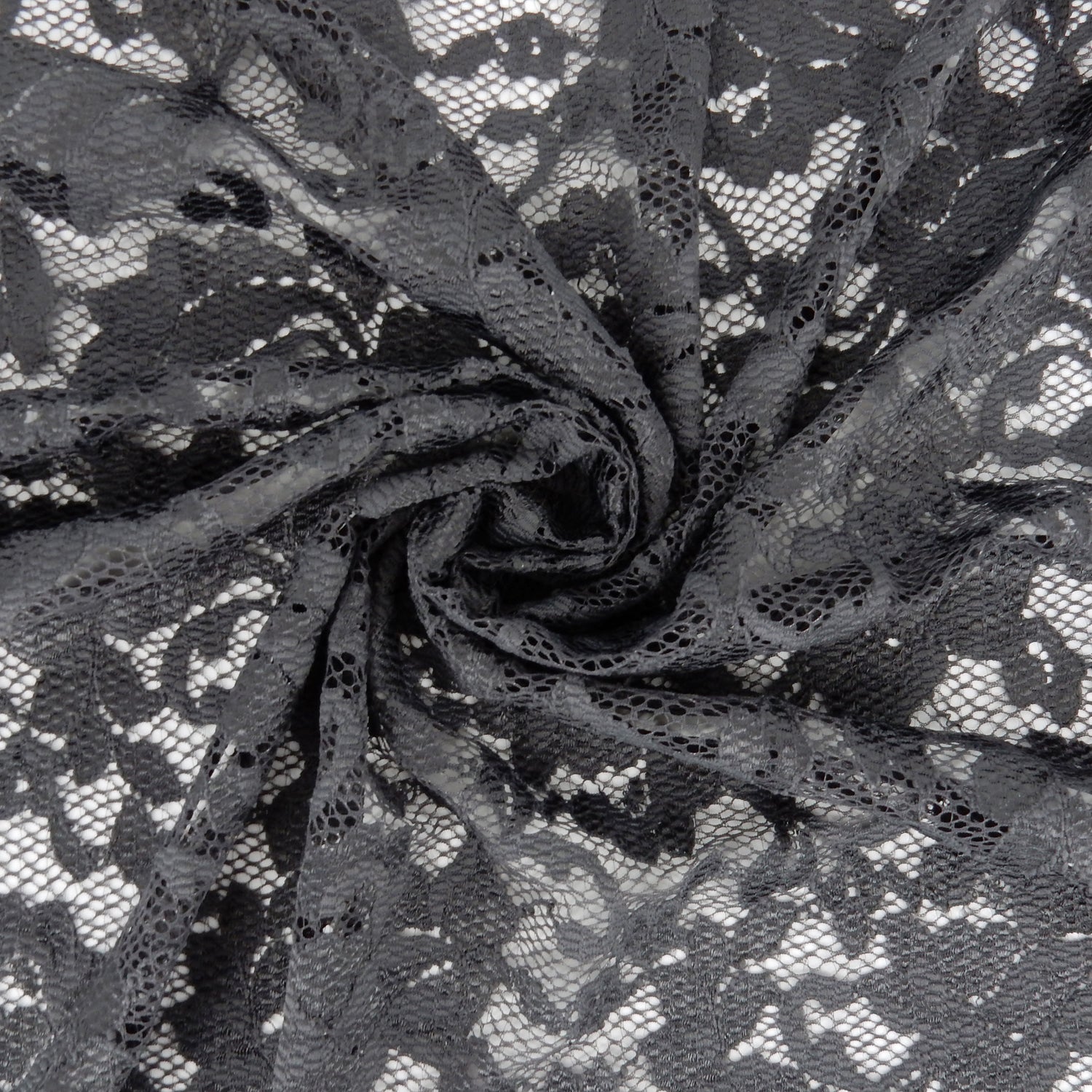 Embroidered Double Sided Border Stretch Lace Fabric 7638 Gun Metal