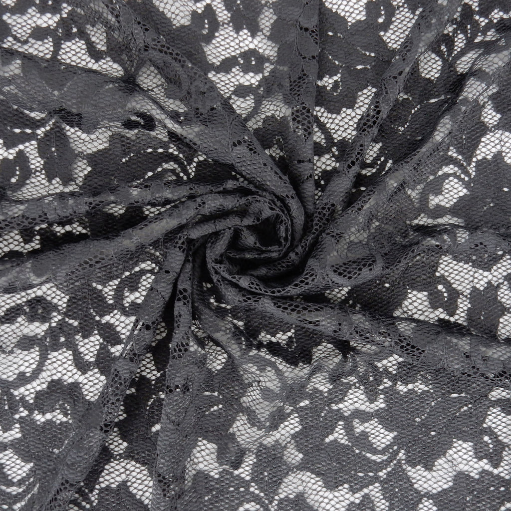 Embroidered Double Sided Border Stretch Lace Fabric 7638 Gun Metal