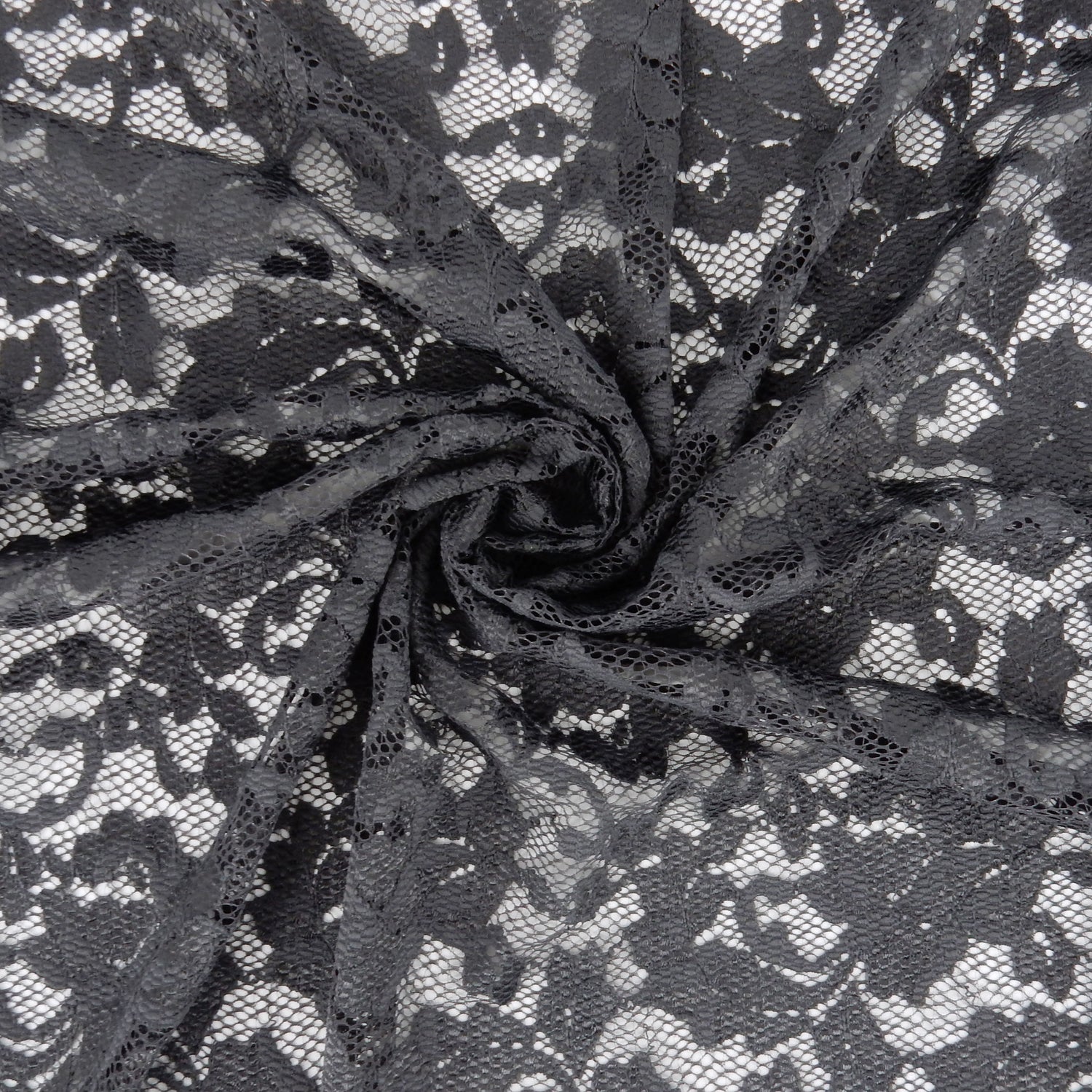 Embroidered Double Sided Border Stretch Lace Fabric 7638 Gun Metal