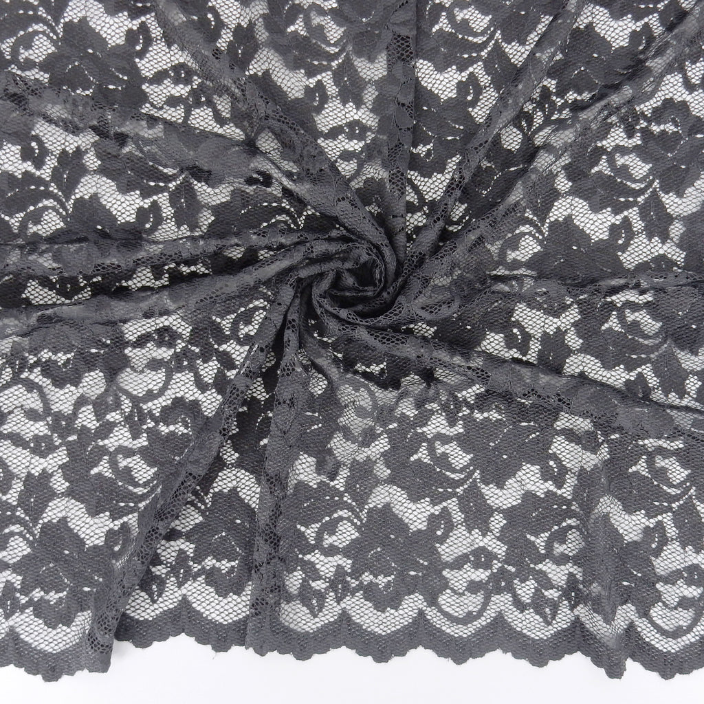 Embroidered Double Sided Border Stretch Lace Fabric 7638 Gun Metal