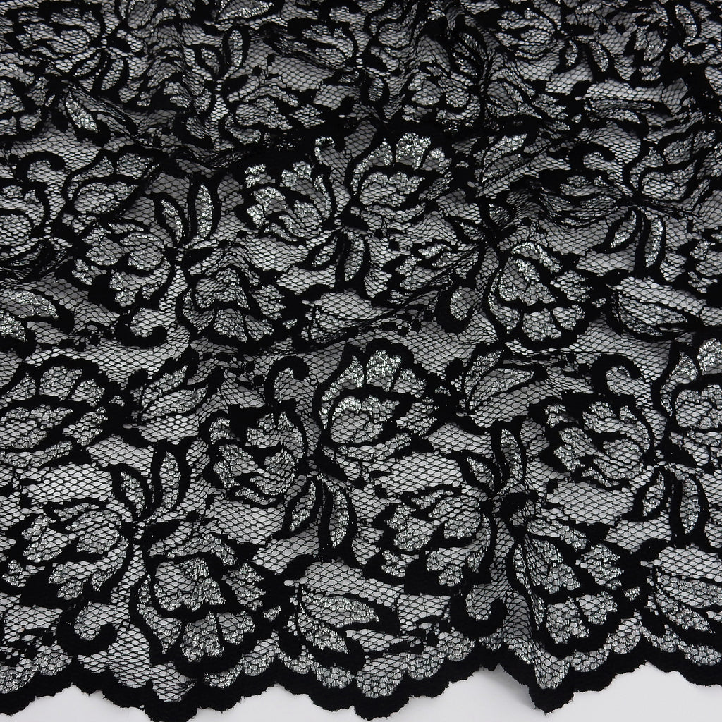 Metallic Double-Sided Border Lace Fabric 9100 Black/Silver