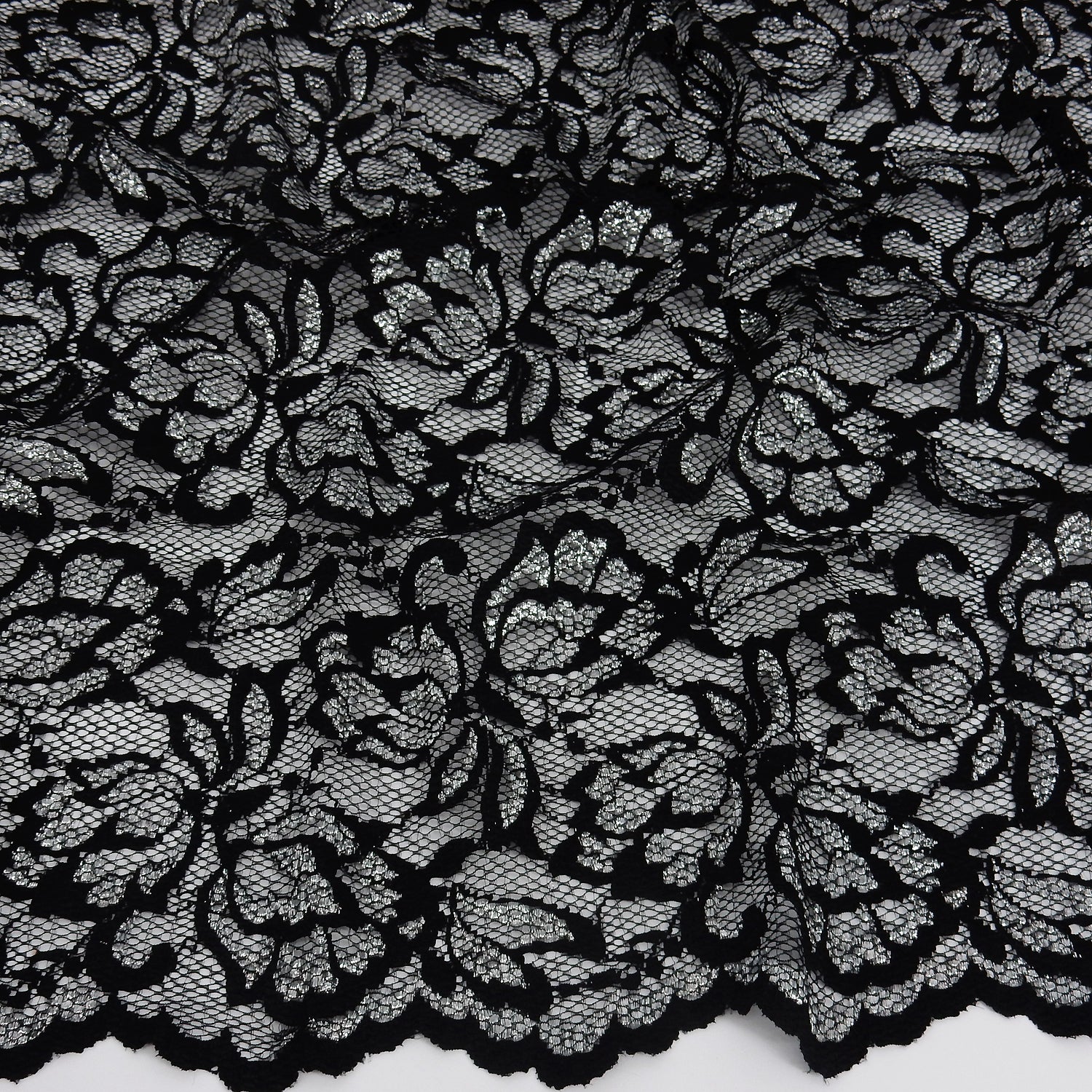 Metallic Double-Sided Border Lace Fabric 9100 Black/Silver