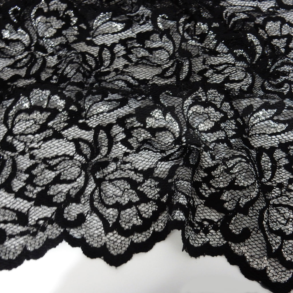 Metallic Double-Sided Border Lace Fabric 9100 Black/Silver