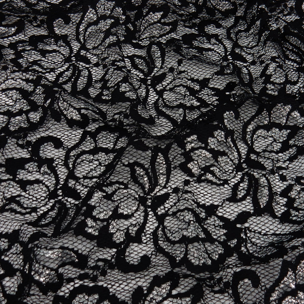 Metallic Double-Sided Border Lace Fabric 9100 Black/Silver