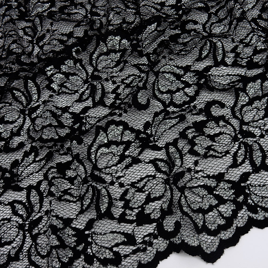 Metallic Double-Sided Border Lace Fabric 9100 Black/Silver