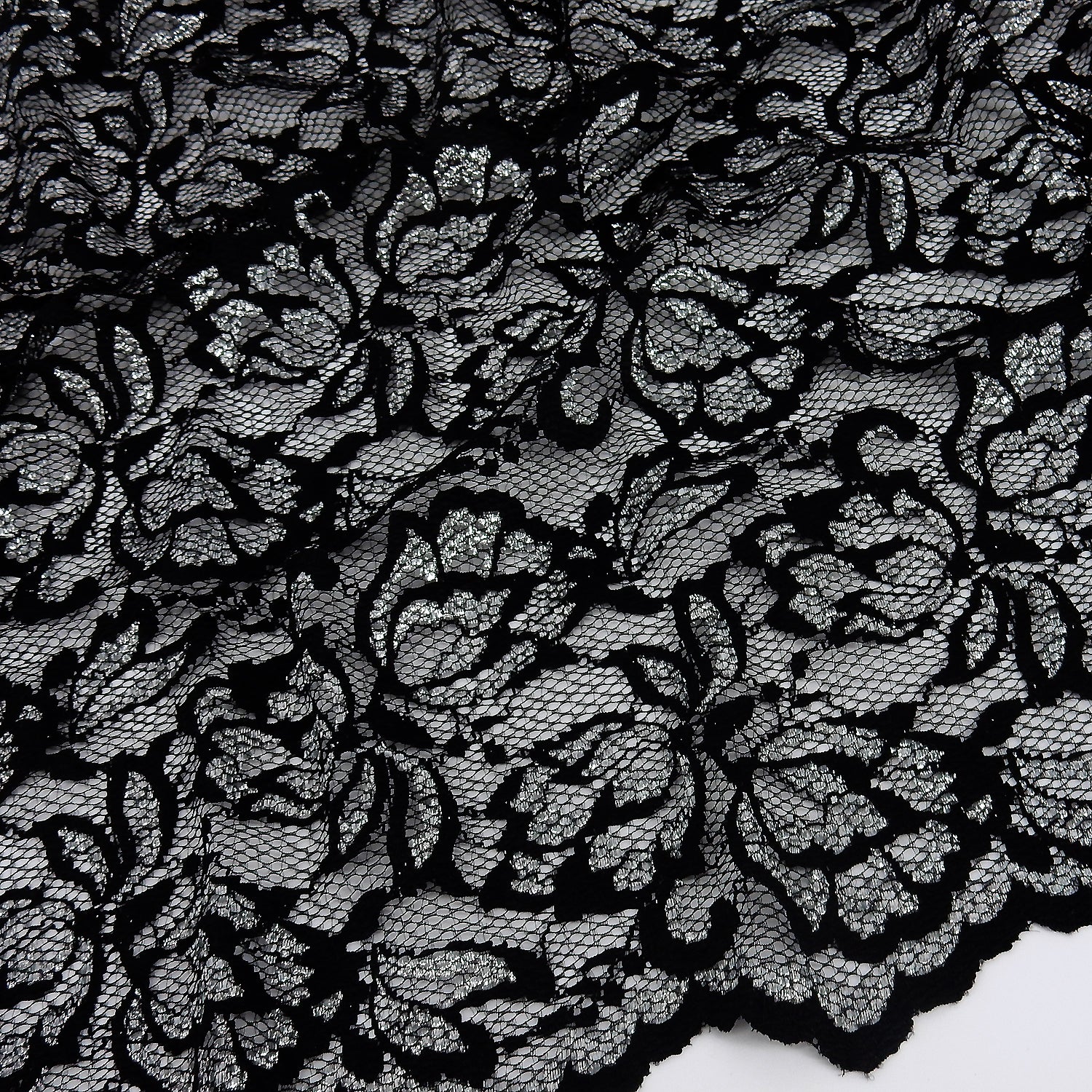 Metallic Double-Sided Border Klauber Lace Fabric 9100 Black/Silver