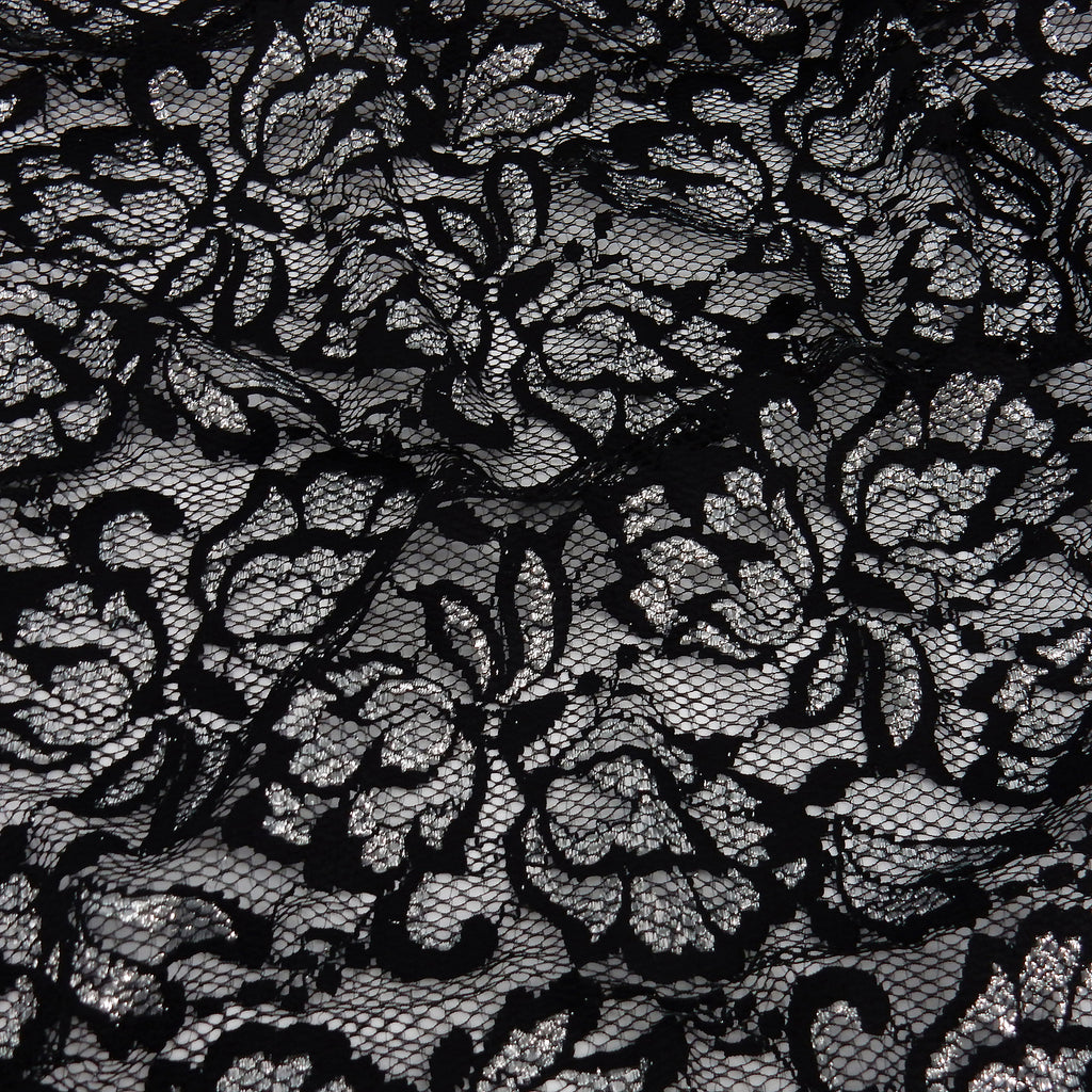 Metallic Double-Sided Border Lace Fabric 9100 Black/Silver