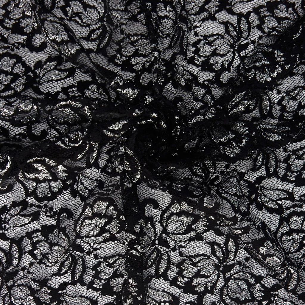 Metallic Double-Sided Border Lace Fabric 9100 Black/Silver