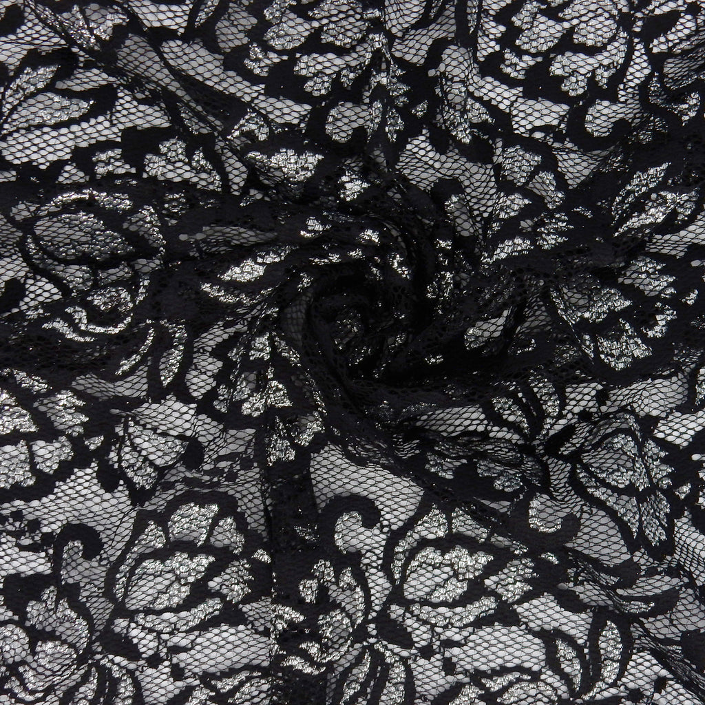 Metallic Double-Sided Border Lace Fabric 9100 Black/Silver