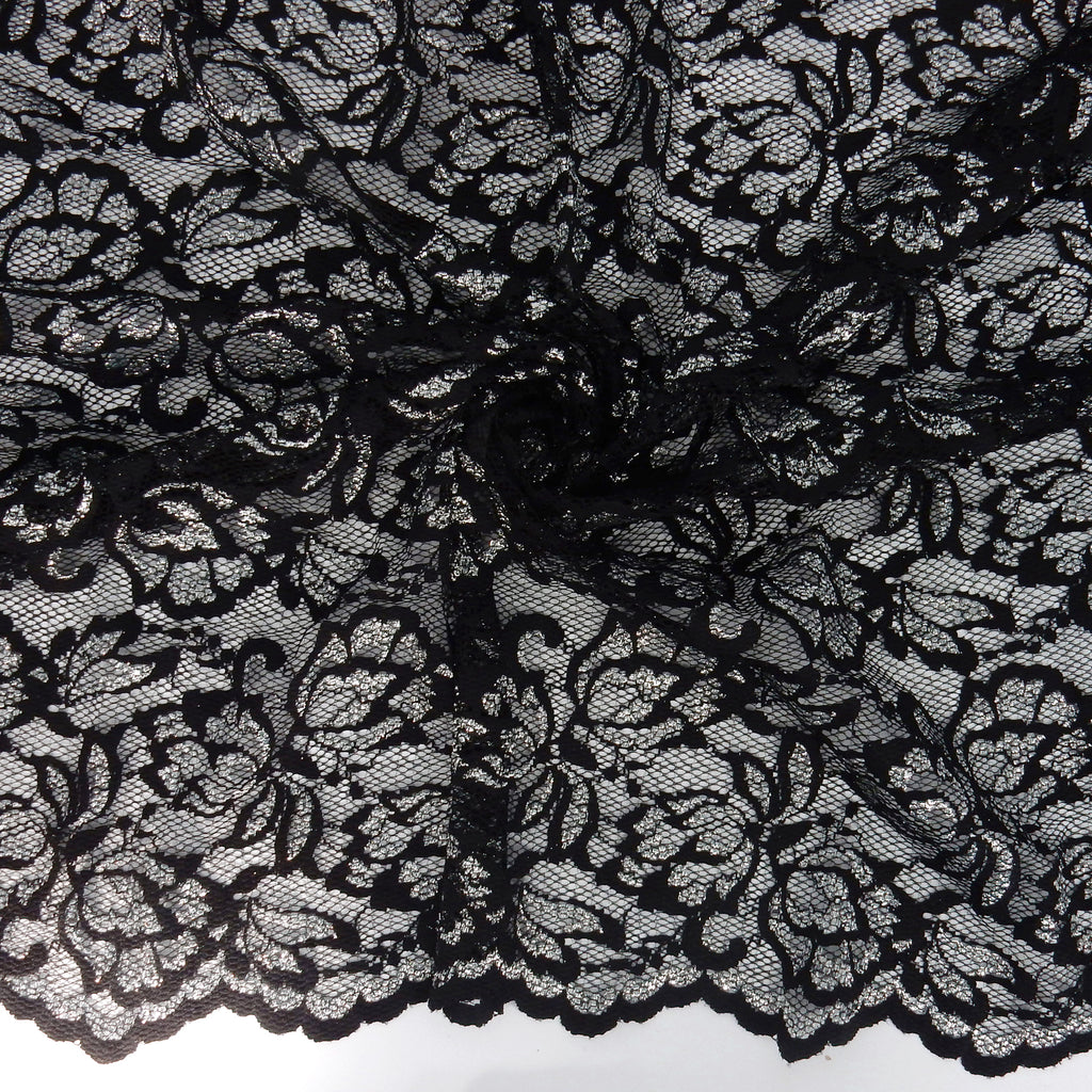Metallic Double-Sided Border Lace Fabric 9100 Black/Silver