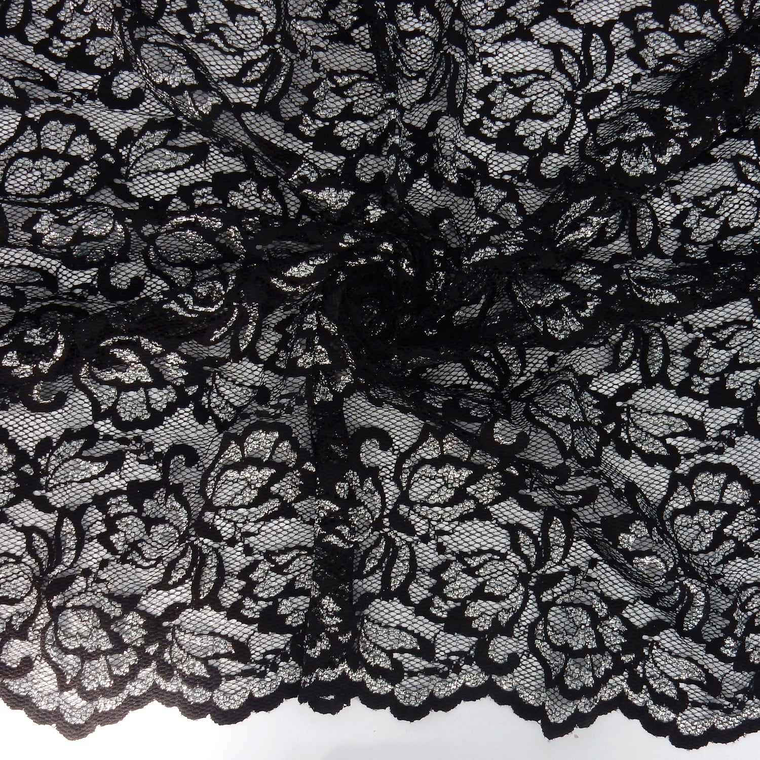 Metallic Double-Sided Border Klauber Lace Fabric 9100 Black/Silver